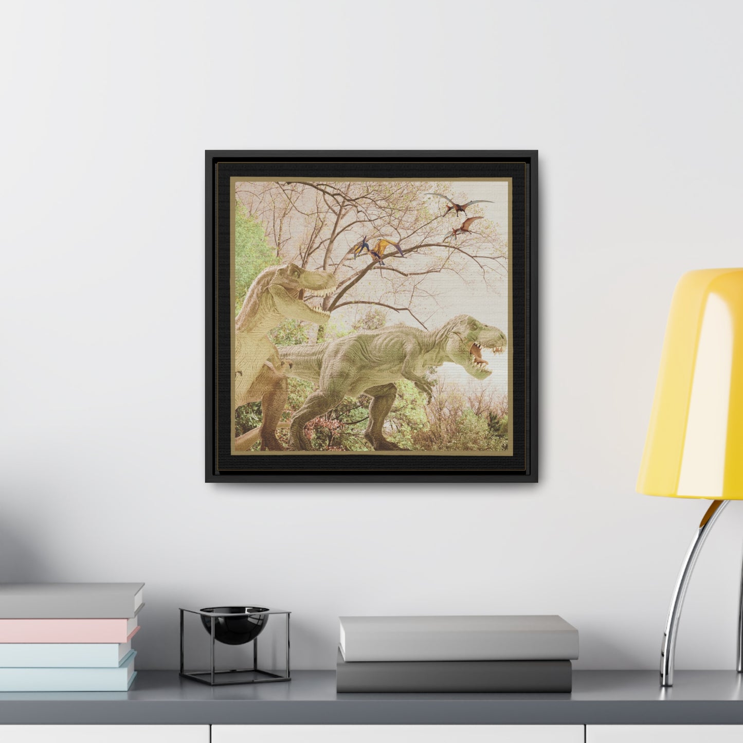 Prehistoric Dinosaurs Framed Canvas