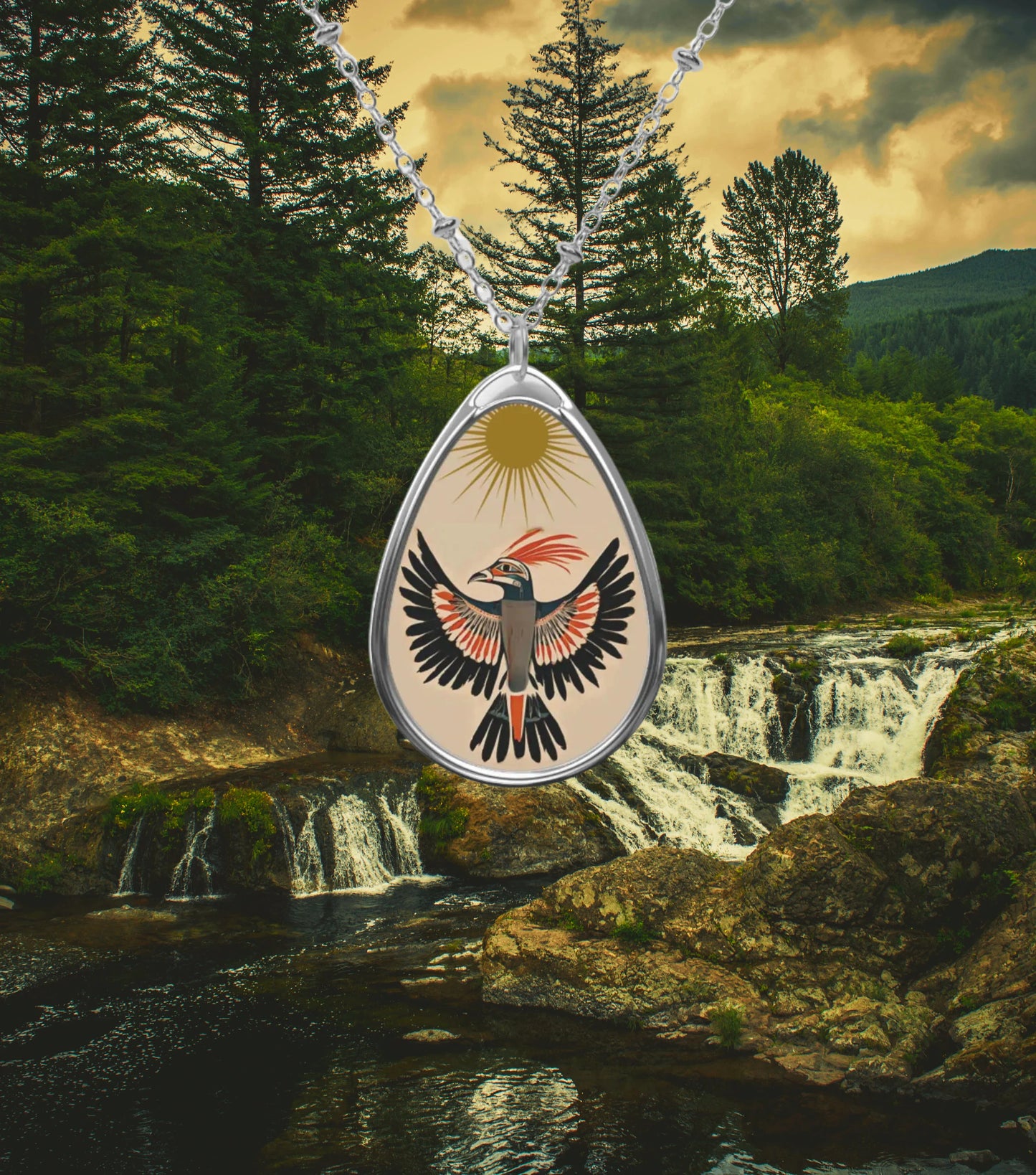 Native American Tribal Thunderbird Pendant Necklace